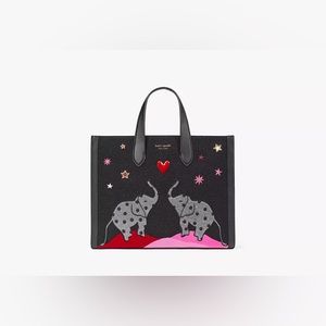Kate Spade ♠️ Manhattan Ellie Embellished Elephants Large Tote Bag